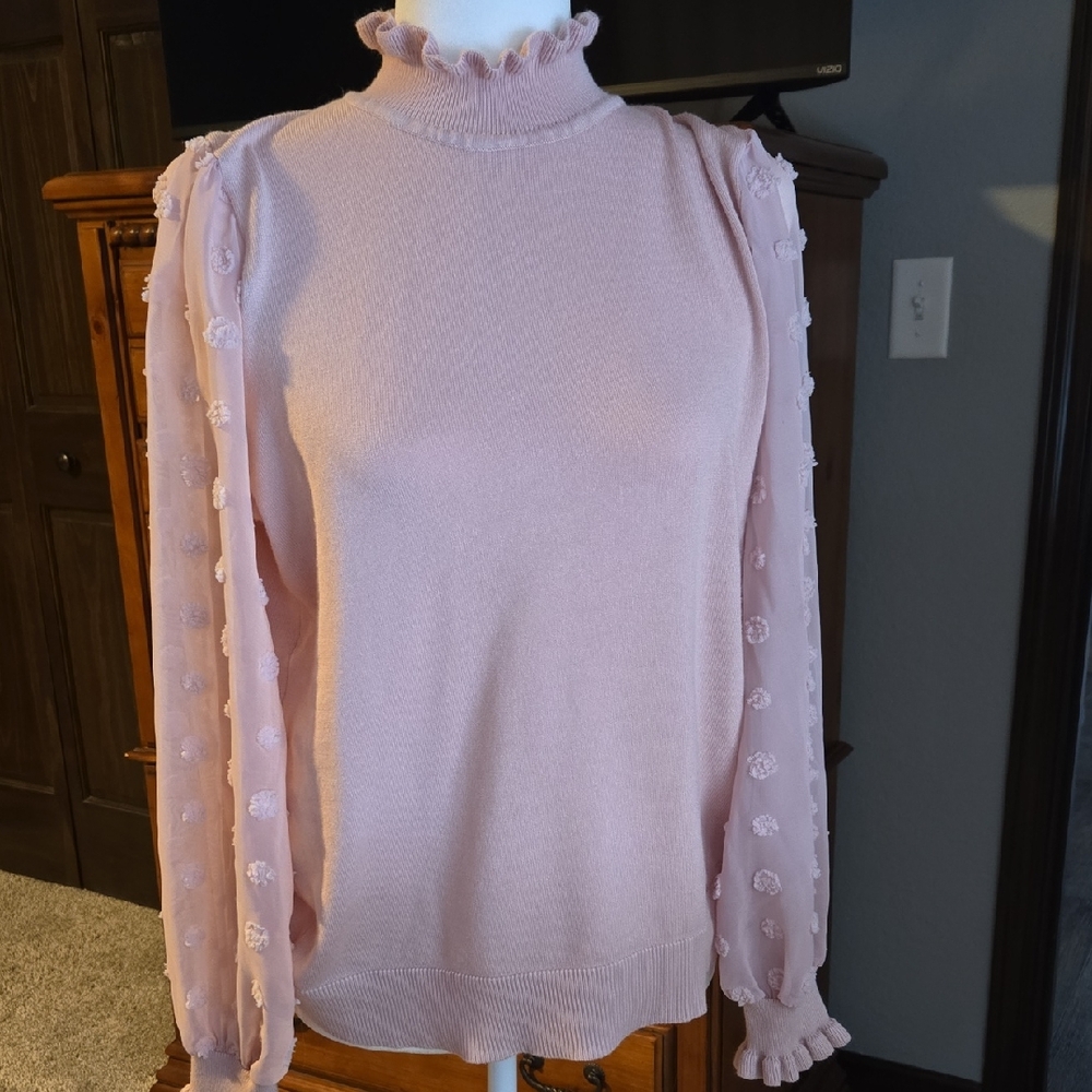 Pink Ruffled Long Sleeve Sweater